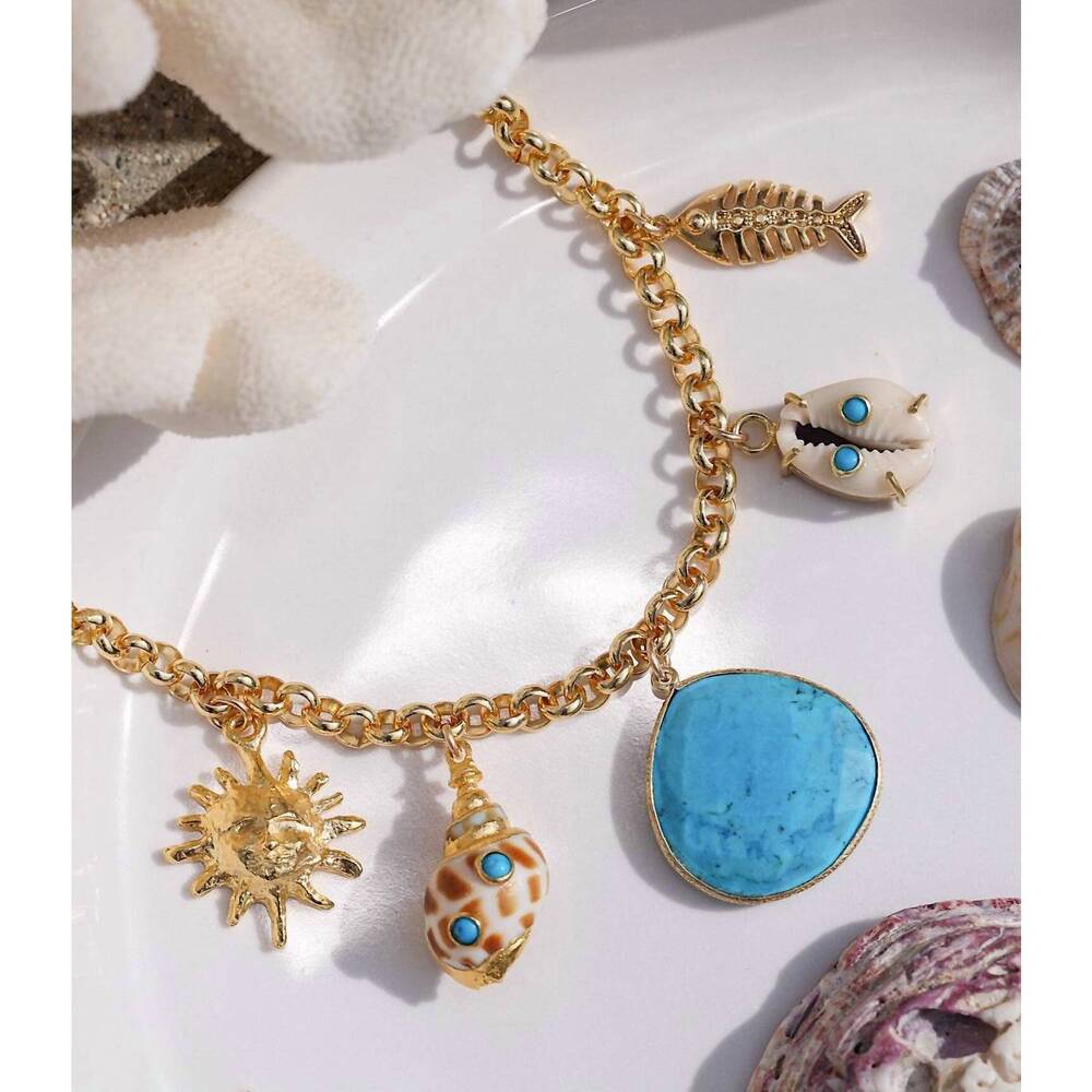 NEW KNOTTY BLING women's turquoise sea charm necklace in gold